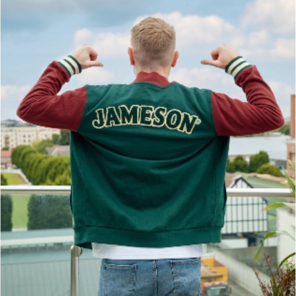 NEW WITH TAGS Unisex Jameson brand Green and Red Varsity Jacket Size Large